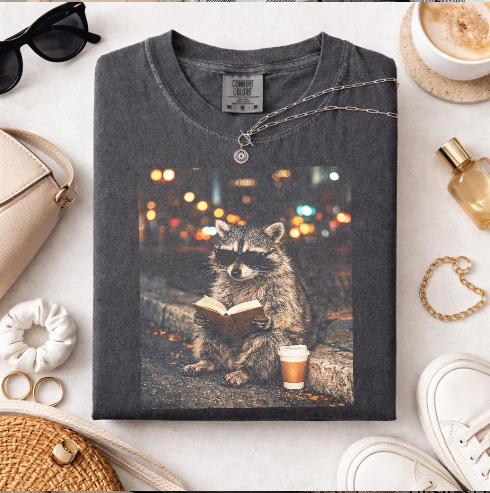 Reading Raccoon Graphic Tee
