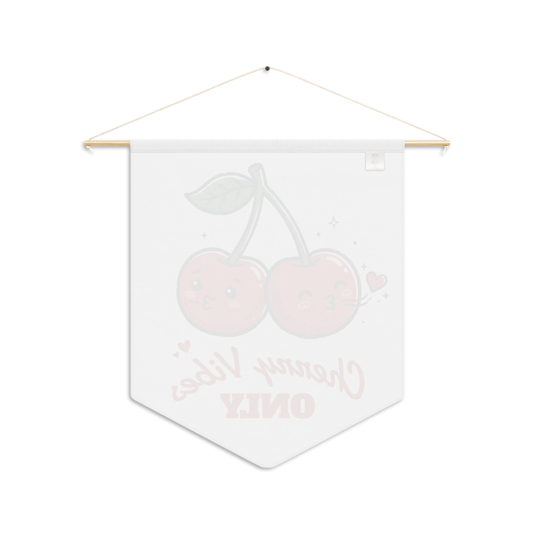 Cherry Vibes Only Pennant Banner — Cute Kawaii Cherry Wall Flag for Kitchen, Dorm, or Gift