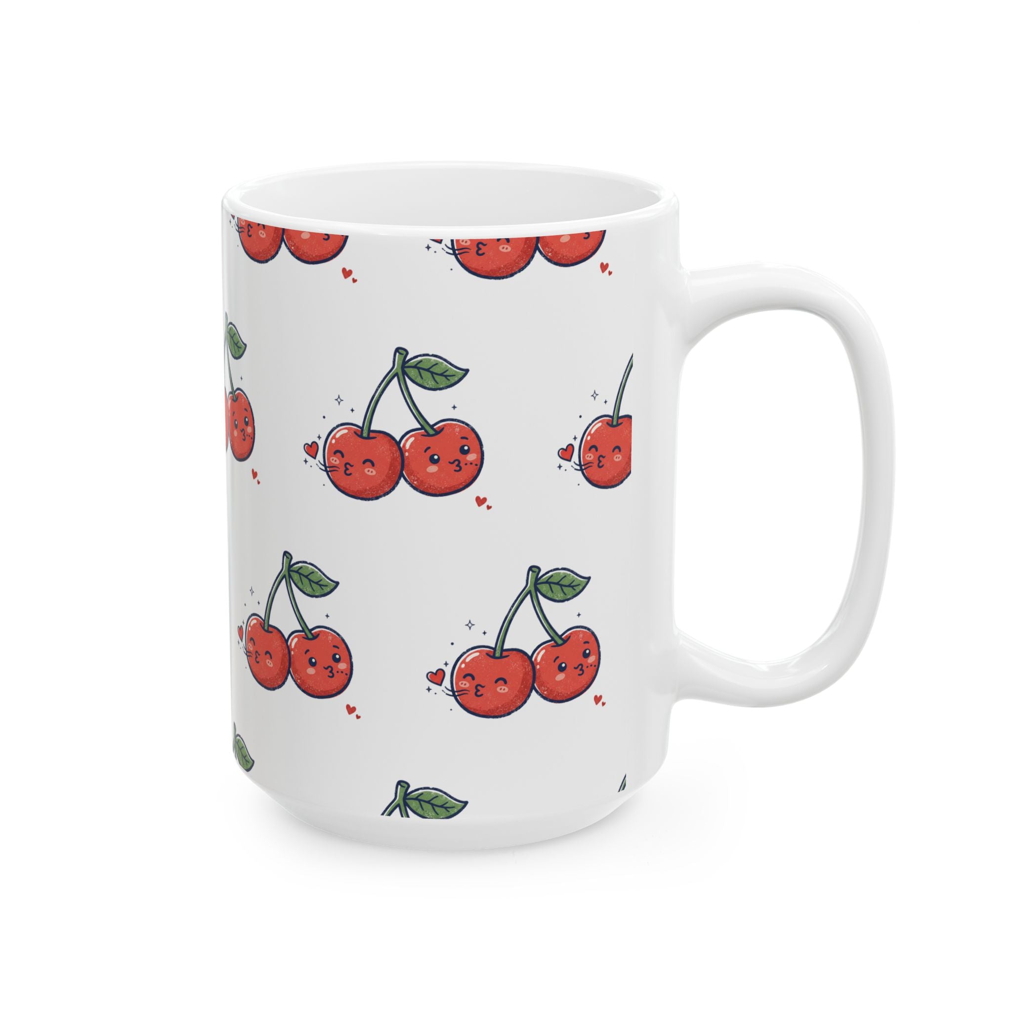 Cute Cherry Pattern Ceramic Mug — Kawaii Fruit Coffee Cup (11oz, 15oz)