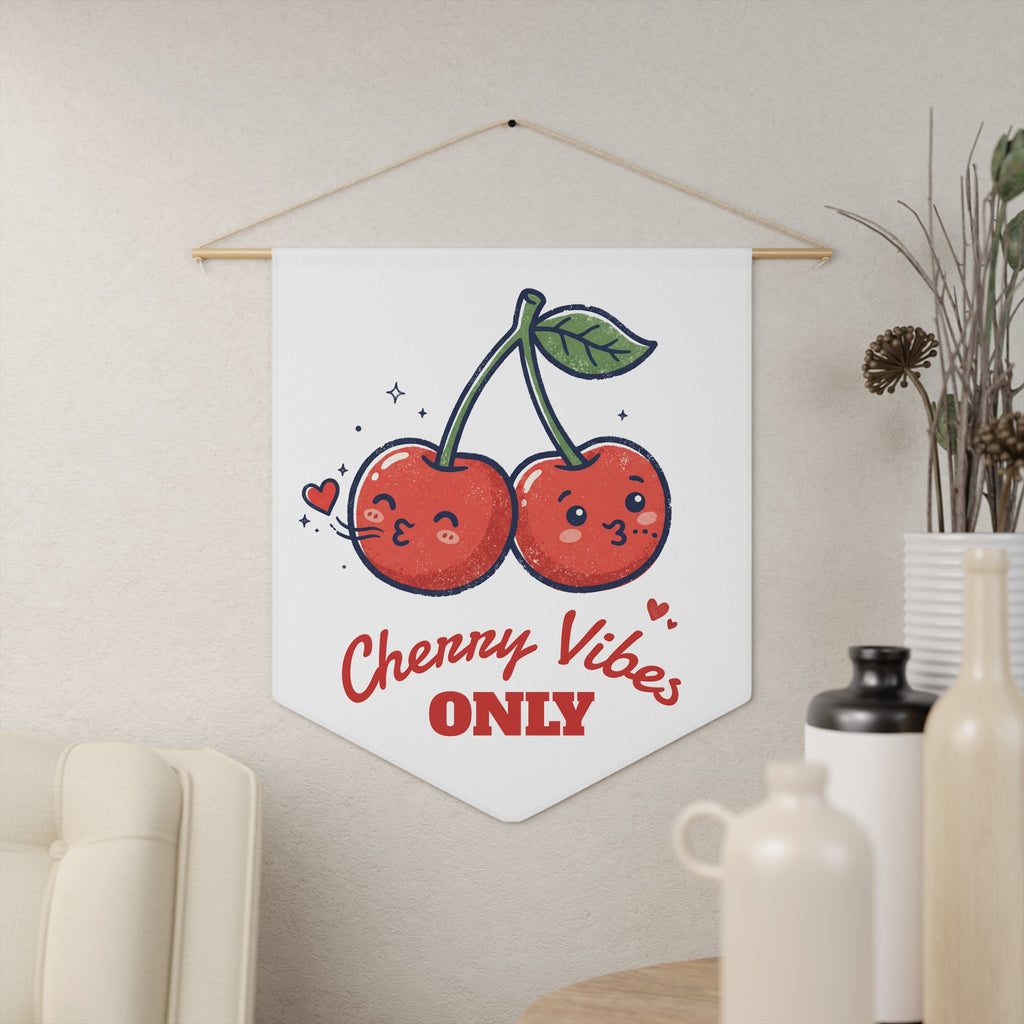 Cherry Vibes Only Pennant Banner — Cute Kawaii Cherry Wall Flag for Kitchen, Dorm, or Gift