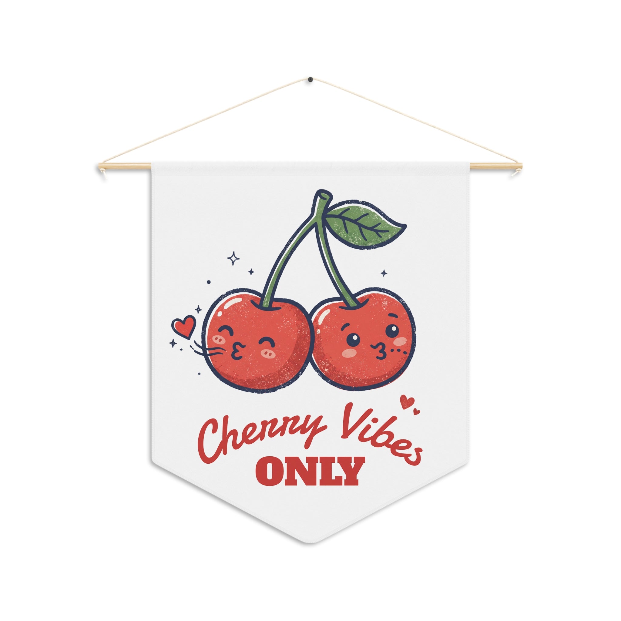 Cherry Vibes Only Pennant Banner — Cute Kawaii Cherry Wall Flag for Kitchen, Dorm, or Gift