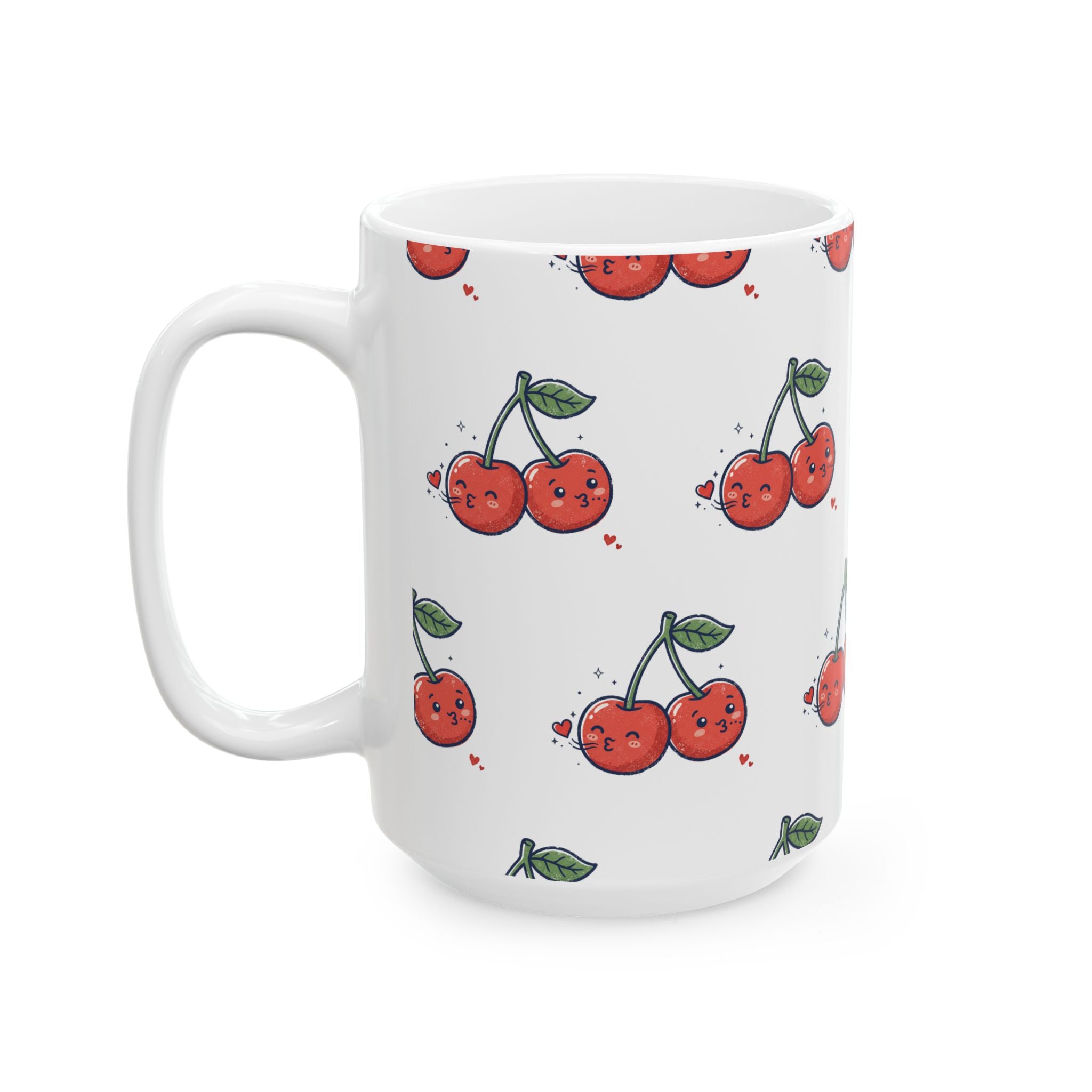 Cute Cherry Pattern Ceramic Mug — Kawaii Fruit Coffee Cup (11oz, 15oz)
