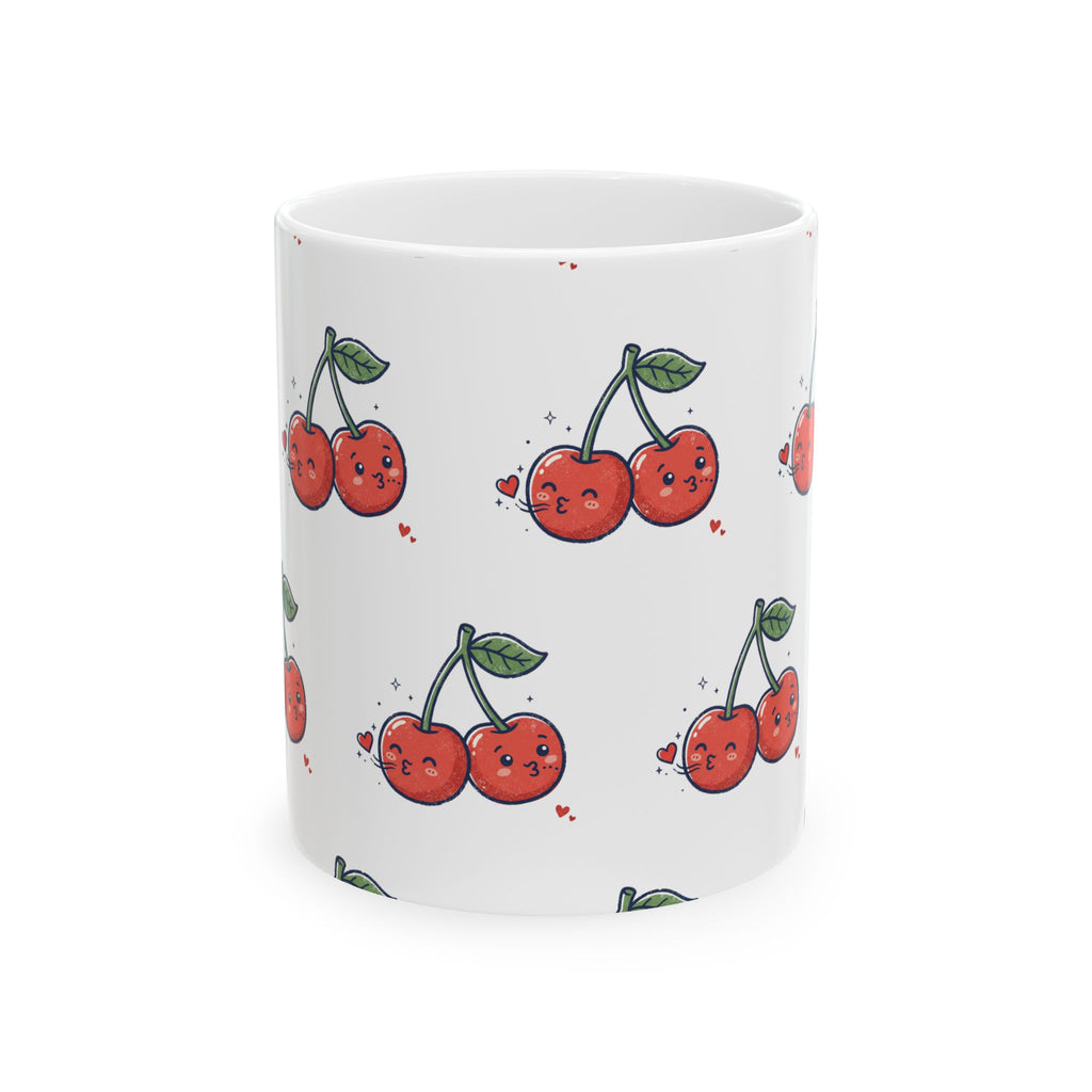 Cute Cherry Pattern Ceramic Mug — Kawaii Fruit Coffee Cup (11oz, 15oz)