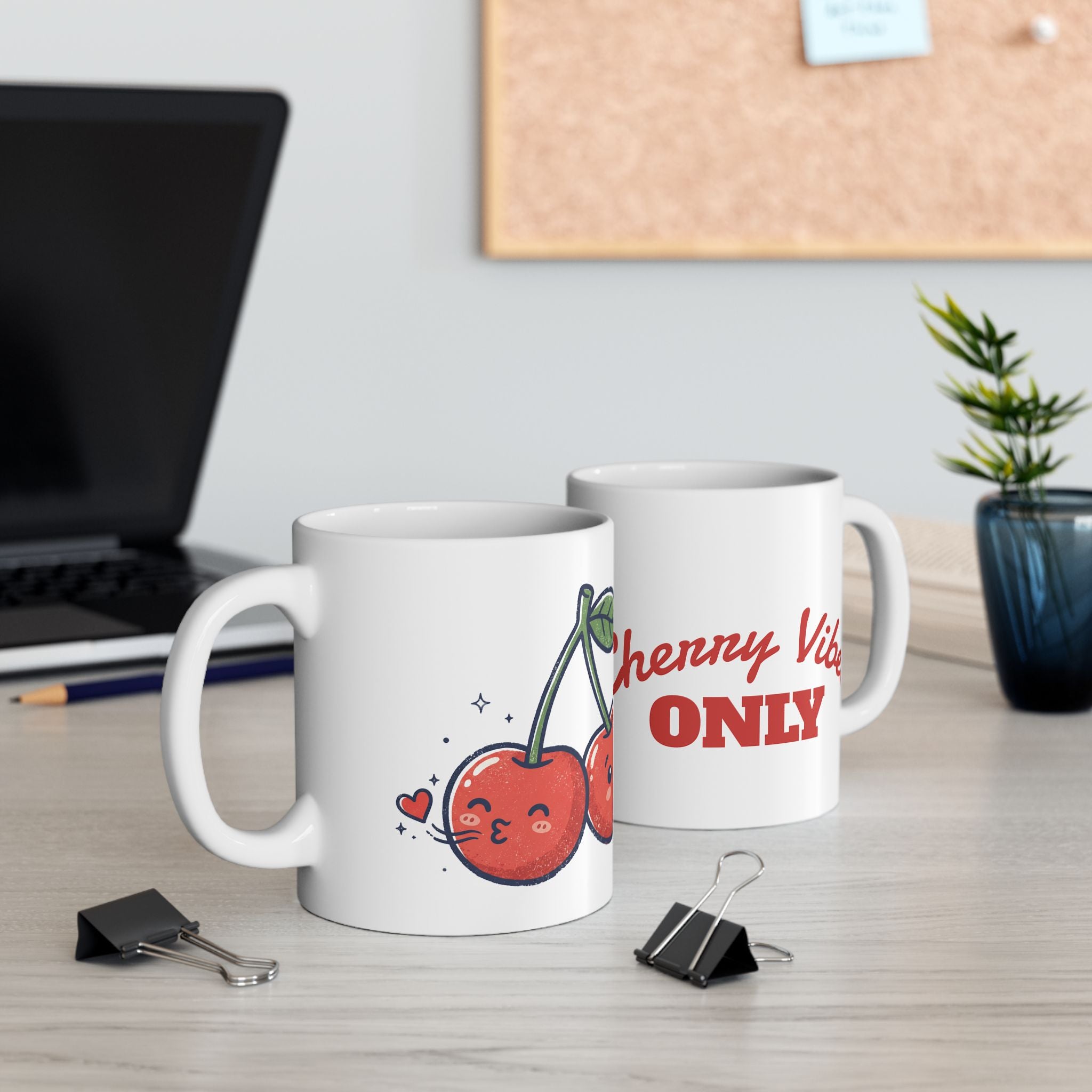 Cherry Vibes Mug — Cute Kawaii Cherry Ceramic Coffee Cup (11oz & 15oz)