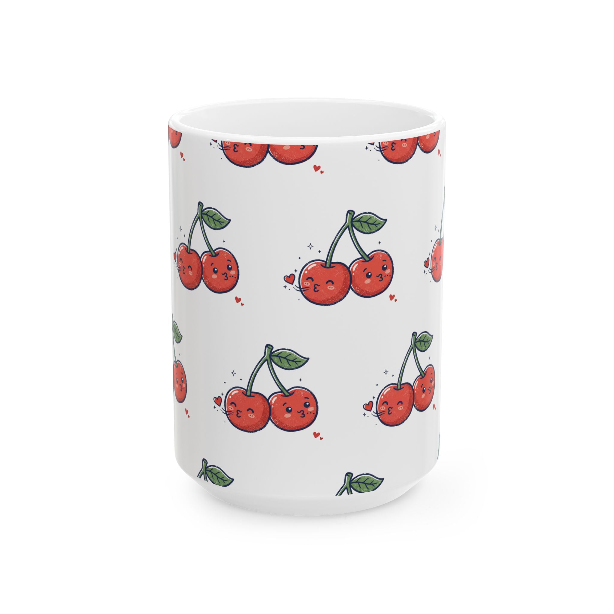 Cute Cherry Pattern Ceramic Mug — Kawaii Fruit Coffee Cup (11oz, 15oz)