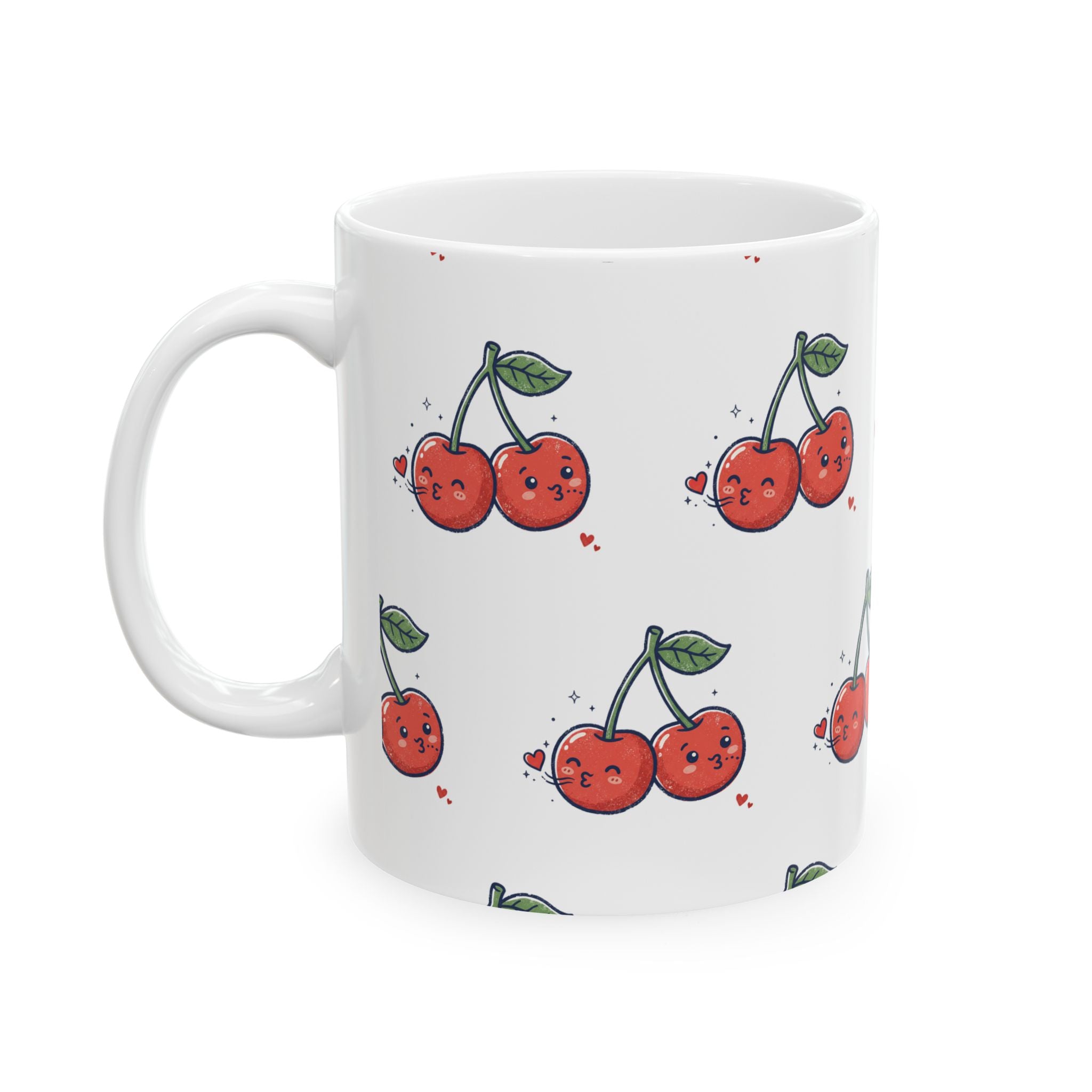 Cute Cherry Pattern Ceramic Mug — Kawaii Fruit Coffee Cup (11oz, 15oz)