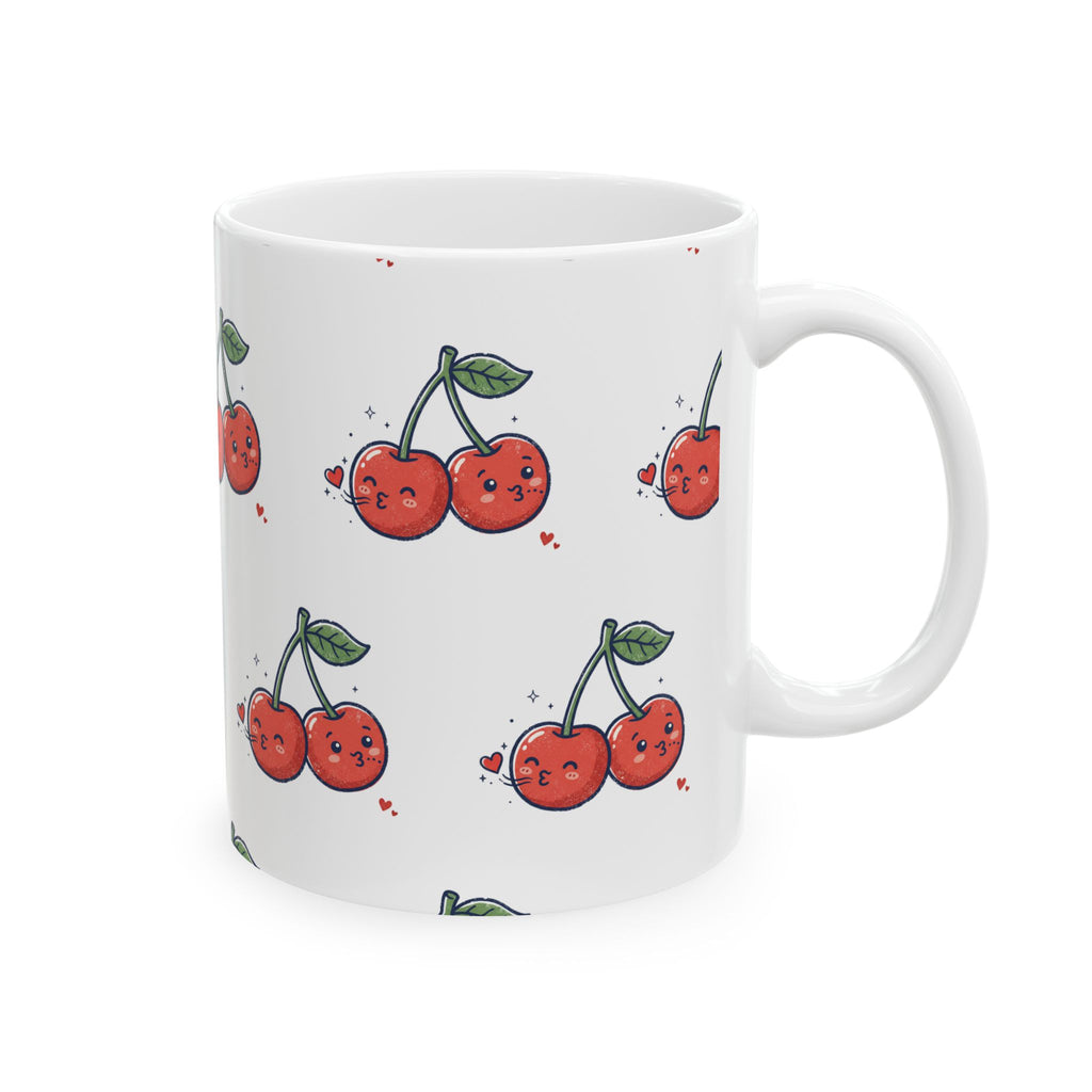 Cute Cherry Pattern Ceramic Mug — Kawaii Fruit Coffee Cup (11oz, 15oz)