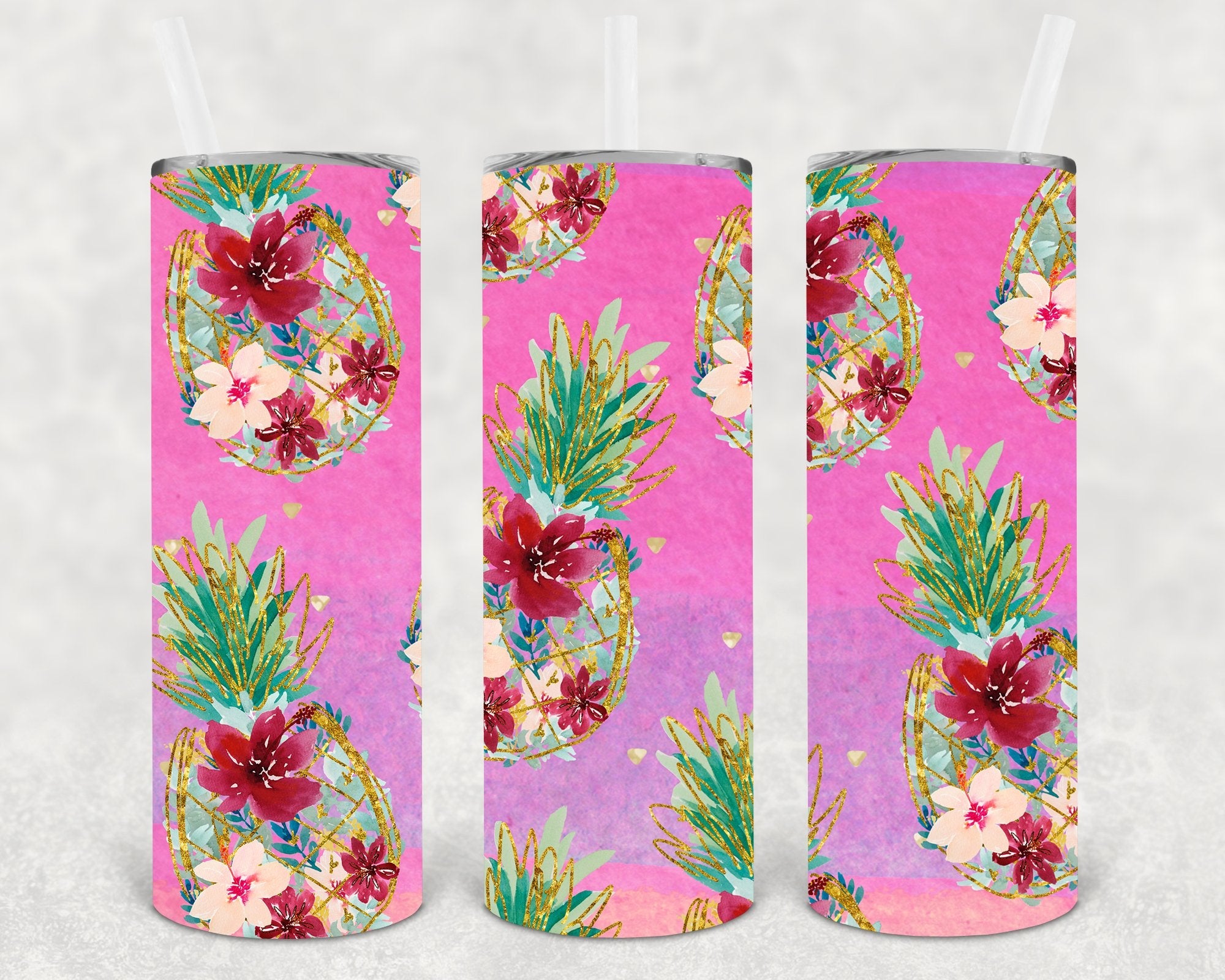Floral Pineapple 20 oz Skinny Tumbler