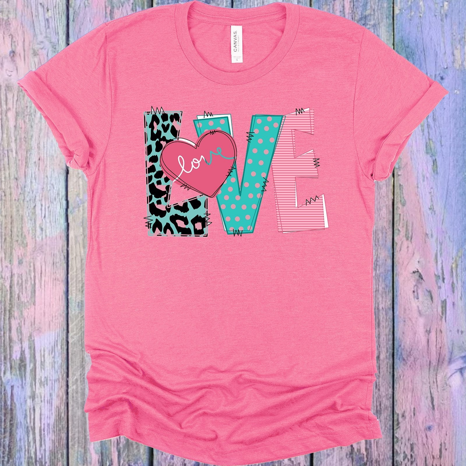 Love Pink and Teal Letters Graphic Tee