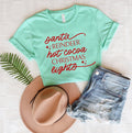 Santa Reindeer Hot Cocoa Christmas Lights Graphic Tee