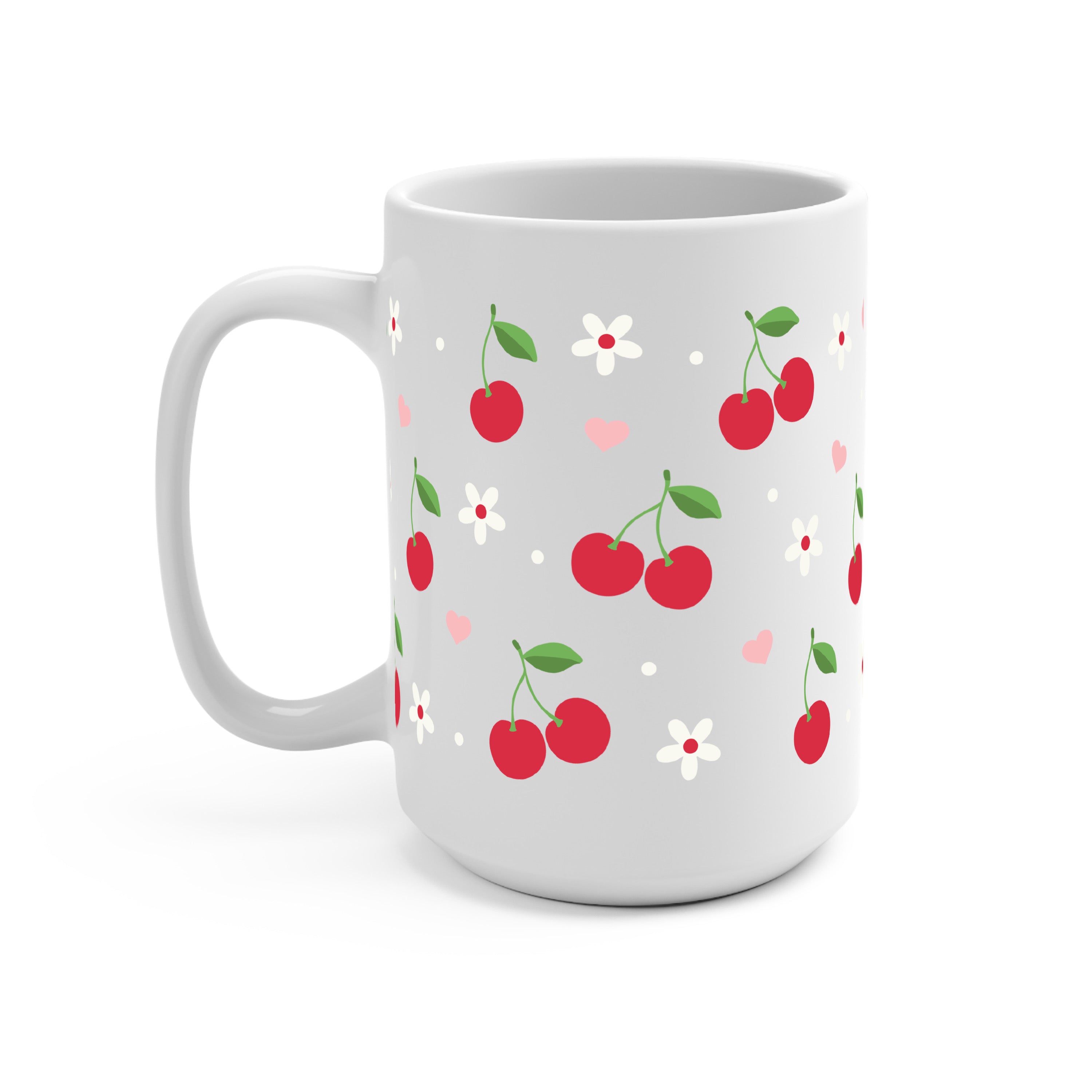 Red Cherries Pink Hearts Glass Cup, Mug & Tumbler with Lid and Straw