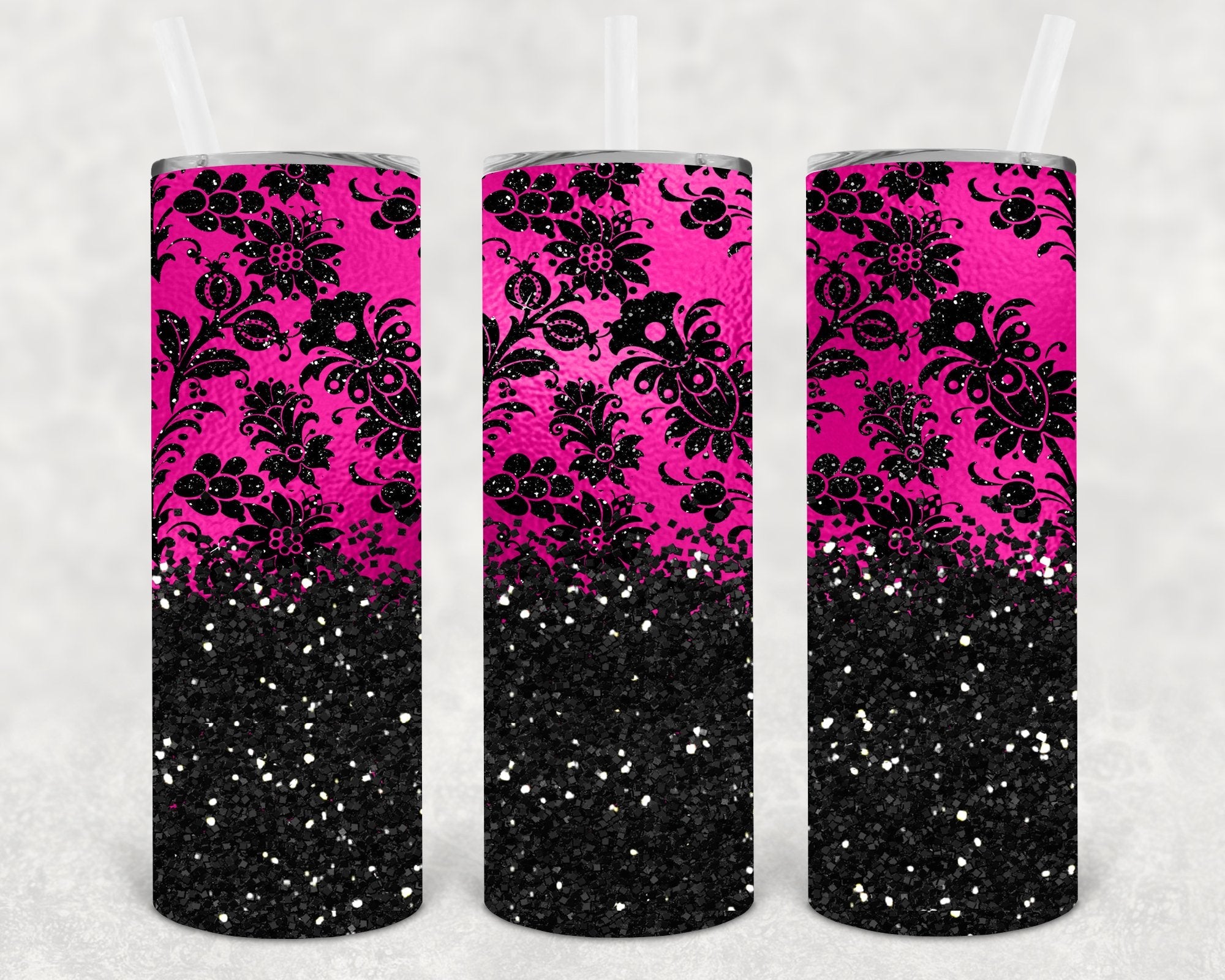 Black and Pink Floral 20 oz Skinny Tumbler