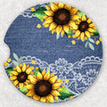 Car Coaster Set - Denim and Sunflowers