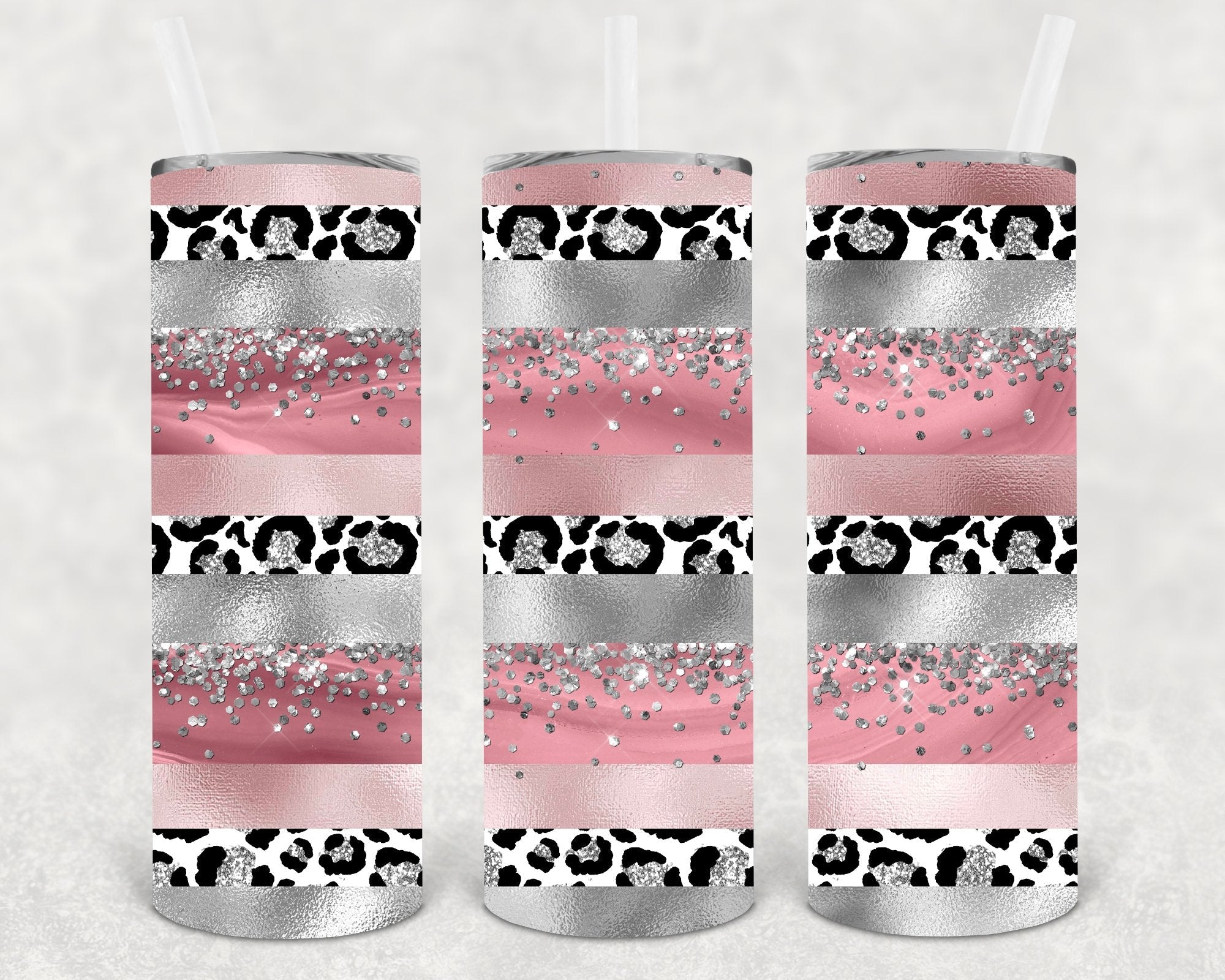 Silver and Pink Stripes 20 oz Skinny Tumbler