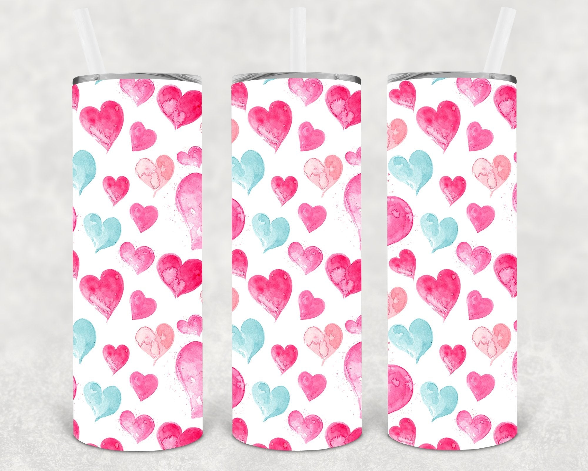 Watercolor Hearts 20 oz Skinny Tumbler